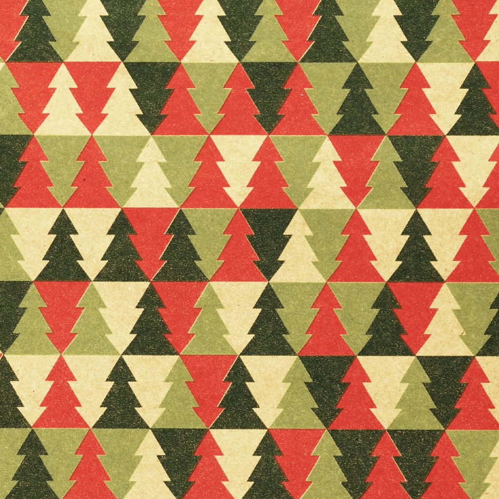 Geschenkpapier Weihnachtsbäume 70cm x 2m Rolle Grün / Rot / Natur