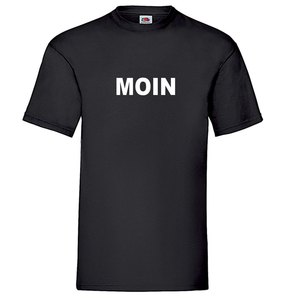 modAS Uni T-Shirt mit Moin-Print - Kurzarm-Shirt aus Baumwolle mit Rundhalsausschnitt in Schwarz Größe M