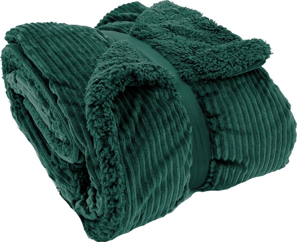heimtexland super dicke Cord Kuscheldecke mit flauschigem Sherpa Fell Wohndecke 200x150 Decke Typ767 Grün