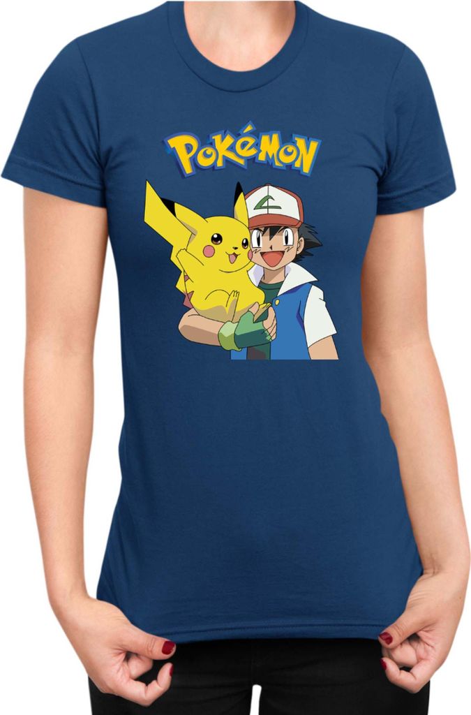 Damen T-Shirt Japan Manga Anime Comics Pokemon 013, Lady 2XL / Dunkelblau