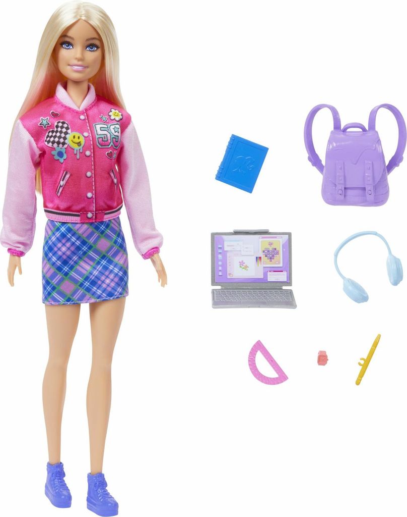 Barbie Klassenzimmer-Spielset mit 7 Zubehörteilen, blonde Modepuppe mit Kleidung zum Ausziehen, Modepuppe, Weiblich, 3 Jahr(e), Mädchen, 330,2 mm...