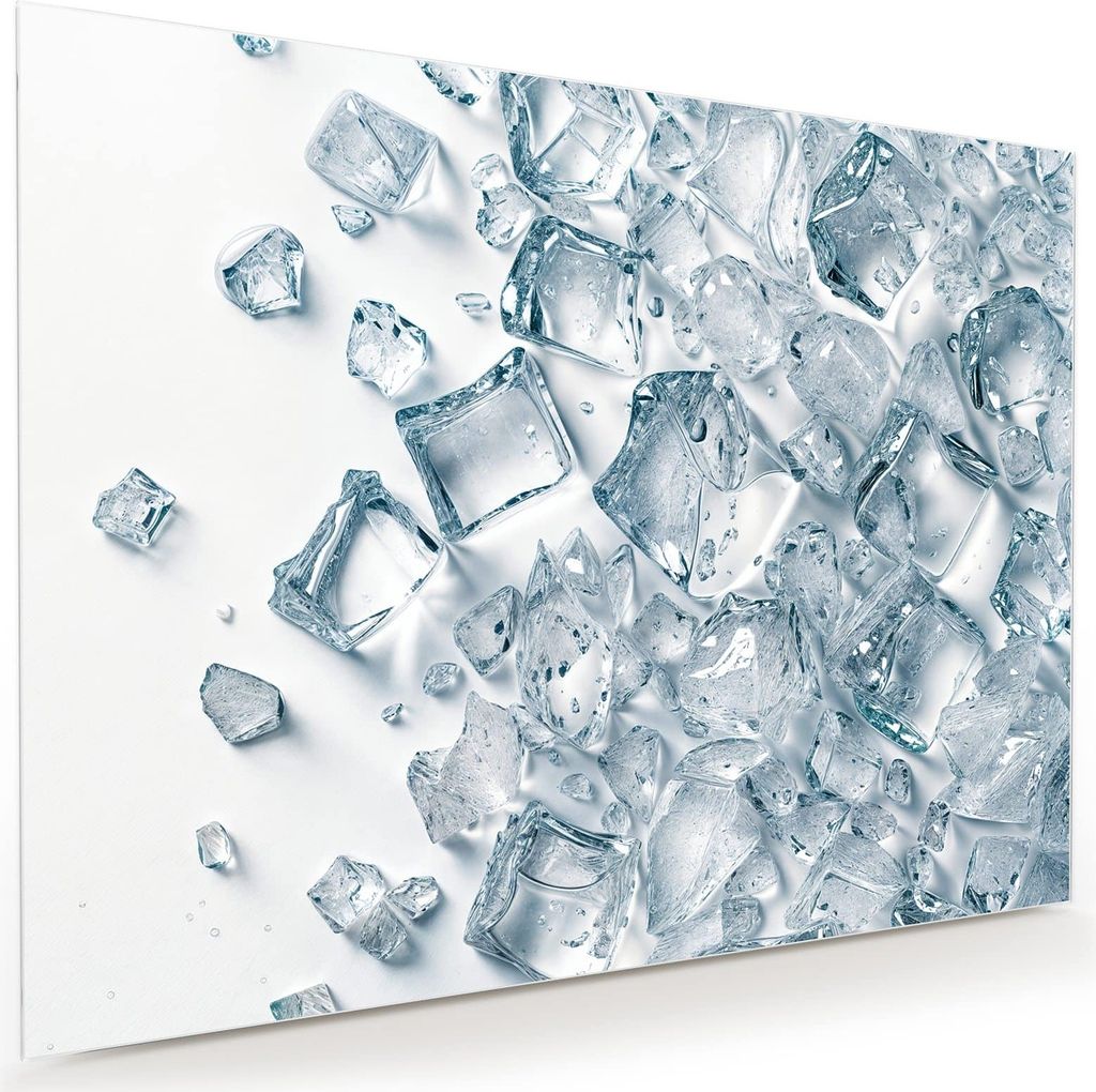 Glasbild 120x90cm in XXL für Wohnzimmer, Schlafzimmer Motiv Eiswürfel Haufen
