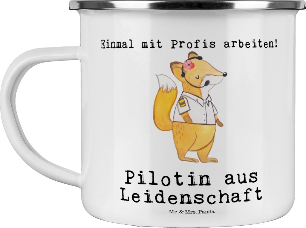 Mr. & Mrs. Panda Emaille Becher Pilotin Leidenschaft - Weiß Produktbild 