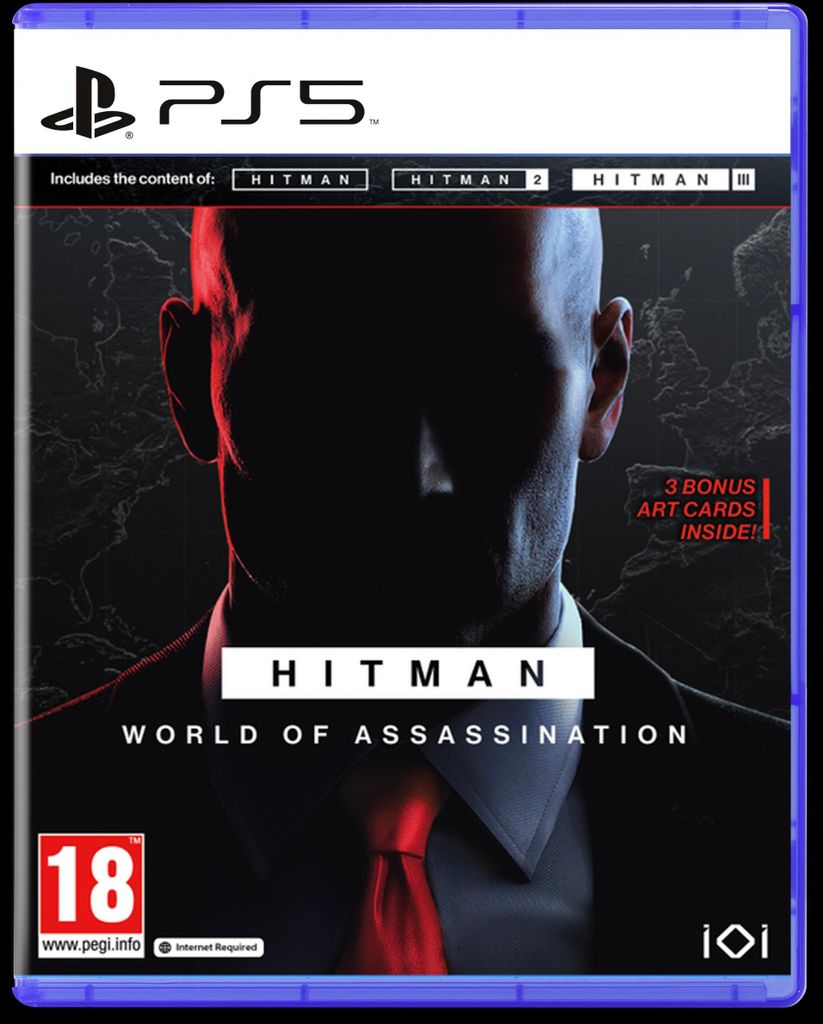 The image shows the front cover of the Hitman World of Assassination game for PlayStation 5.