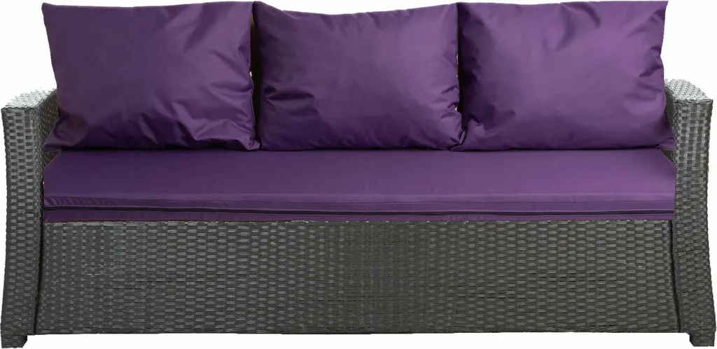 Cuscini per divano da giardino in polyrattan viola | cuscini seduta 168x50x7, cuscini schienale 2*56x50 | cuscini per divano in rattan 3 posti | cuscini da esterno