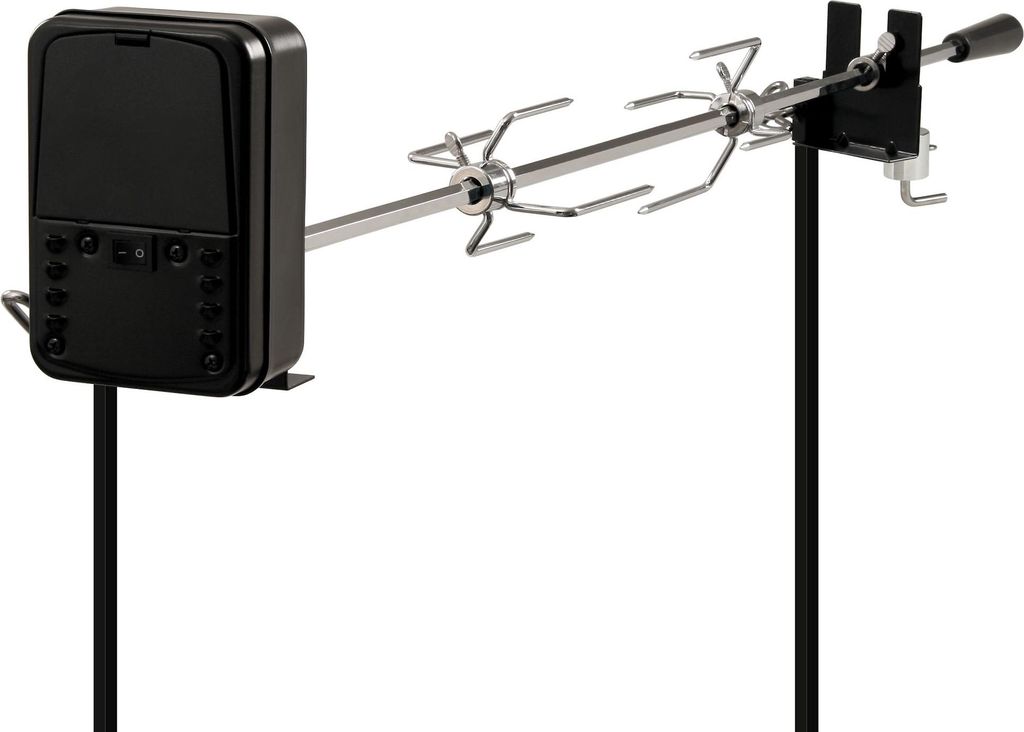 BBQ-Toro Grillspieß Set 93,5 cm, 2 Fleischnadeln, Grillspieß mit Motor, Hähnchen Ständer, Drehspieß