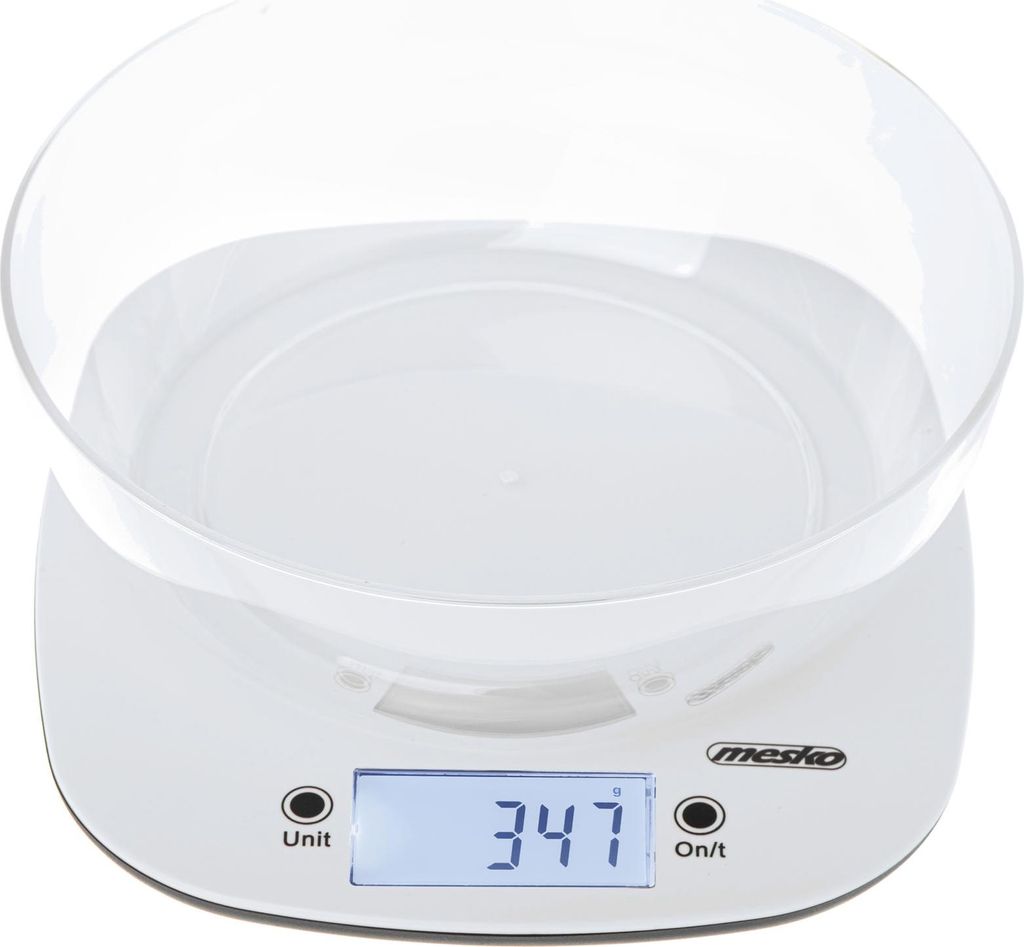 Mesko MS 3179 W Digitale Küchenwaage mit Schüssel 1,4 L – 5 kg, LCD-Display - Weiß