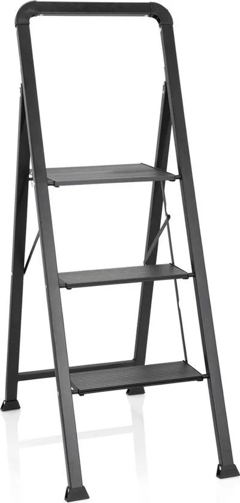 Marchepied aluminium 3 marches noir 150 kg pliable - Sécurité renforcée