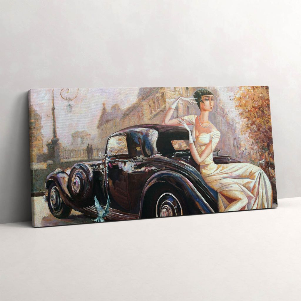 Frau im Retro-Stil – Leinwandbild Wandbild – 140x70 cm – Leinwandbilder – Wandbilder – Schlafzimmer – Flur