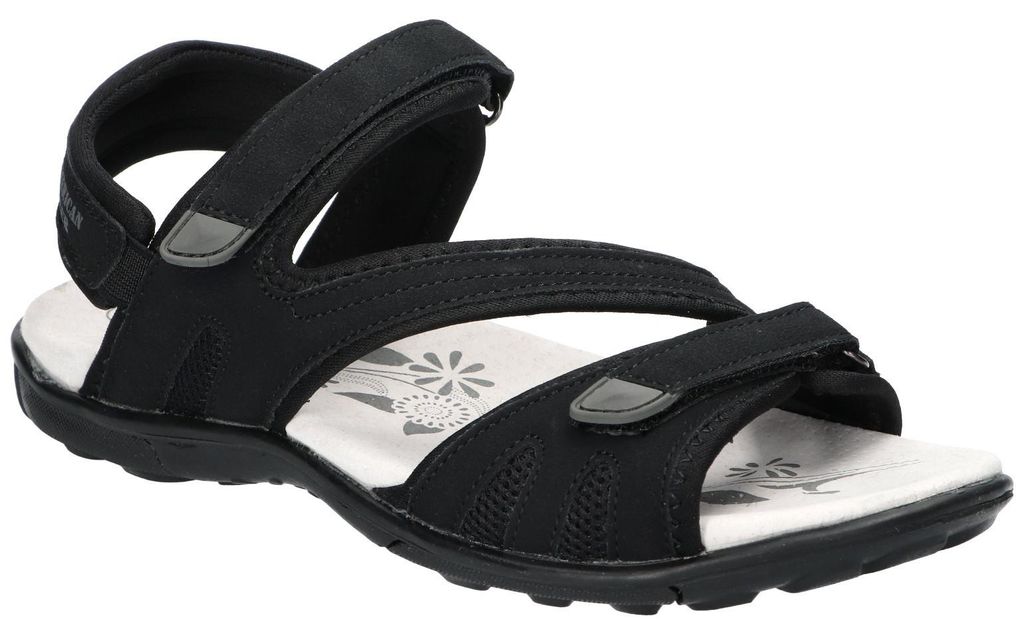 American Club HL216, Damen Sandalen Klettverschluss Leder-Einlegesohle leicht bequem, Schwarz 39
