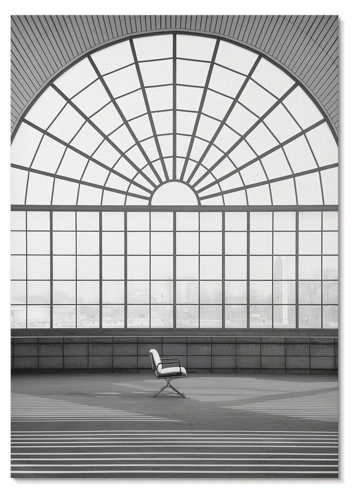 POSTER - 29x42 cm (A3) - El - Minimalistischer Stuhl mit großen Bogenfenstern. - Wandbild für Wohnzimmer Schlafzimmer & Flur, Modernes Poster Wan...