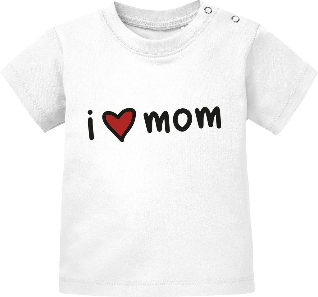Baby T-Shirt kurzarm I love Mom Geschenk Mama Muttertag Geburtstag Jungen Mädchen Oberteil Baumwolle SpecialMe weiß 68/74 (4-9 Monate)