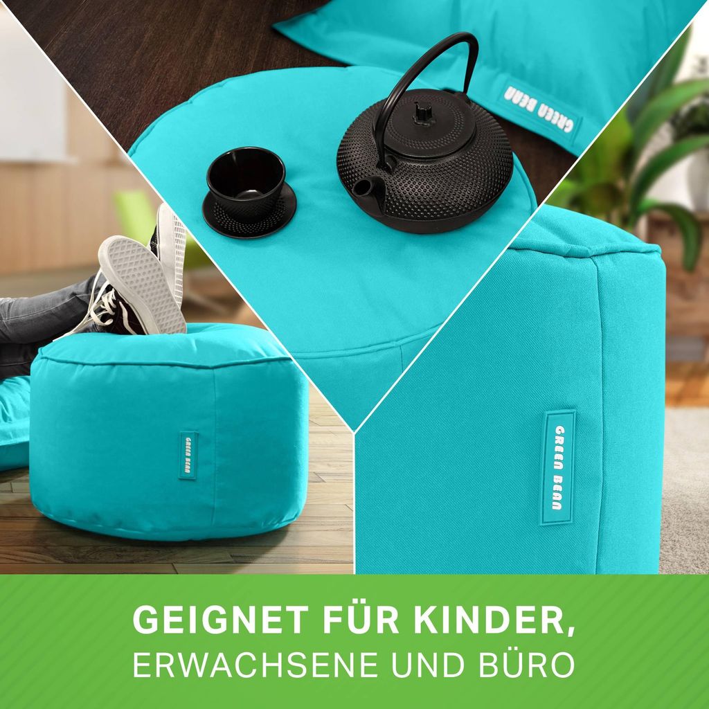 Green Bean Sitzsack-Hocker "Stay" 45x25cm mit EPS-Perlen Füllung - Fußhocker Sitz-Pouf für Sitzsäcke - Fußablage Sitzkissen Sitzhocker Türkis