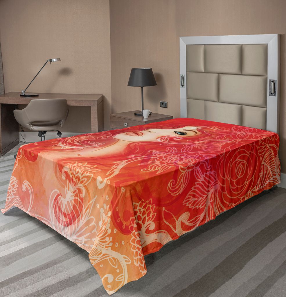 ABAKUHAUS Mode Bettlaken, Frauen-Gesicht mit Blumen Ornamentals im Haar-Zauber-Aquarell-moderner Grafik, weiches bequemes oberes Bettlaken für ein...