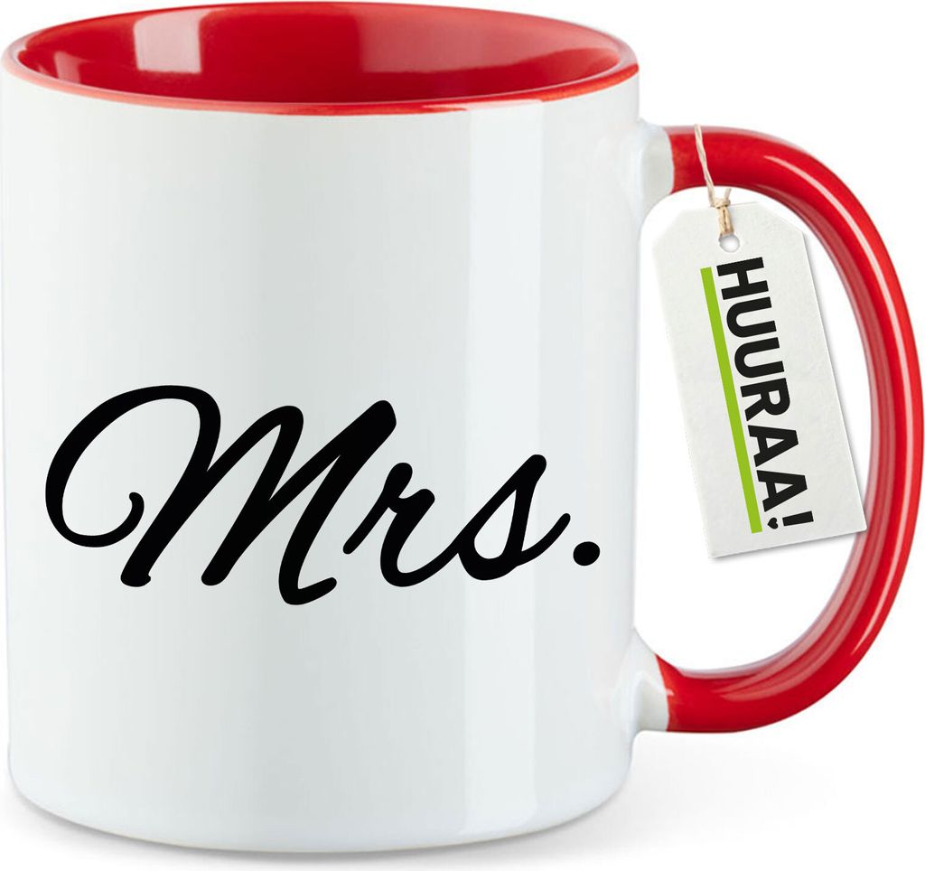 Huuraa Kaffeetasse Mrs. Schriftzug 330ml Rot Keramik Kaffeebecher Geschenkidee