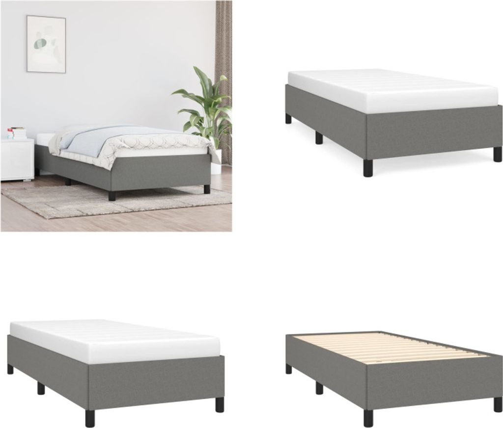 vidaXL Bettgestell Dunkelgrau 100x200 cm Stoff - Bettgestell - Bettgestelle - Bettrahmen - Bett