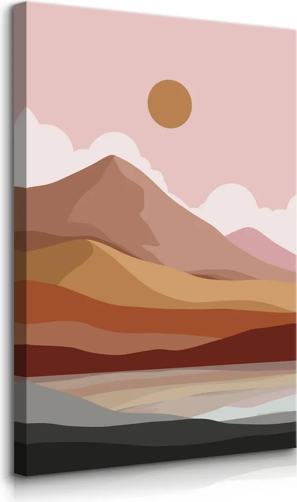 Decorazione Murale Paesaggio Boho 70x100 | Quadro Canvas Montagne Sole