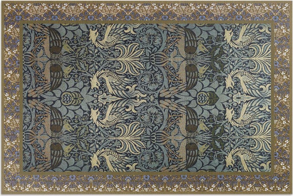 Pfau und Drache von William Morris – Vinylteppich – 80x120 cm – Outdoor Teppich – Terrasse – Wetterfest – Modern