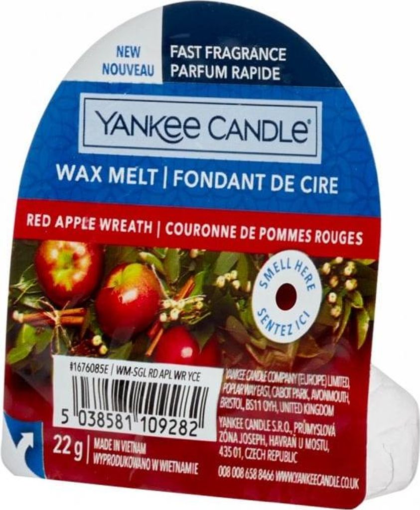 Yankee Candle Red Apple Wreath, Rund, Rot, Bernstein, Vanille, Amber, Butter, Maple Syrup, Vanilla, 70 mm, 30 mm