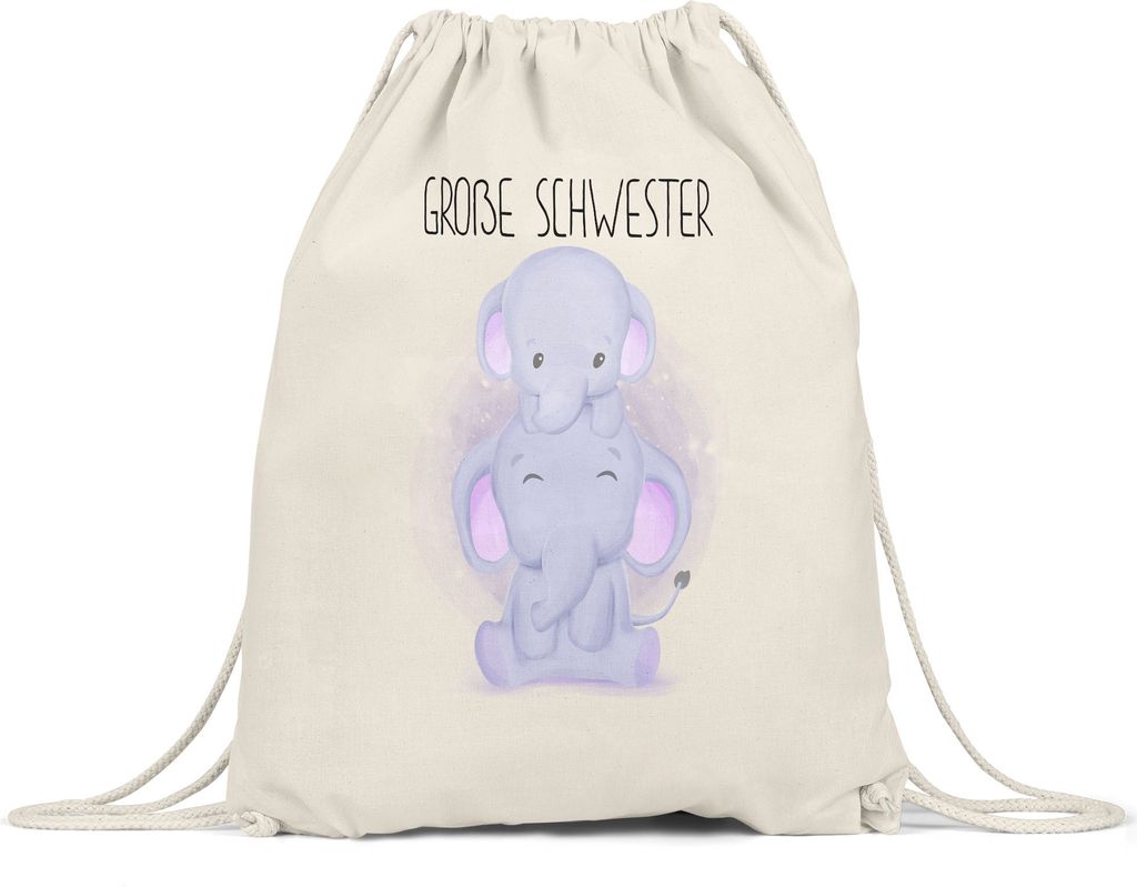 Große Schwester Turnbeutel Gymsack Geschwisterliebe Sister Elefant Geborgenheit Beschützer Welt Liebe Familie Schwestern
