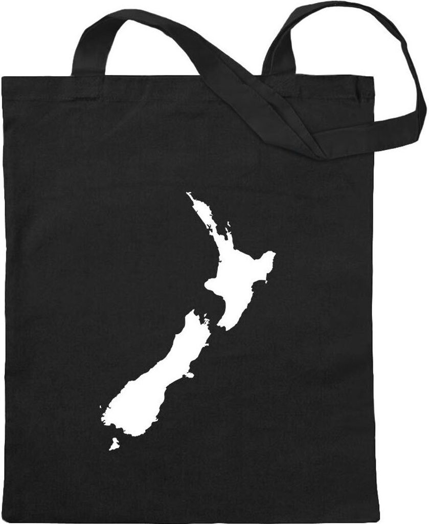 Kiwistar - Baumwolltasche - schwarz - Neuseeland Umriss Kontur - Tragetasche Stoffbeutel Umhängetasche langer Henkel