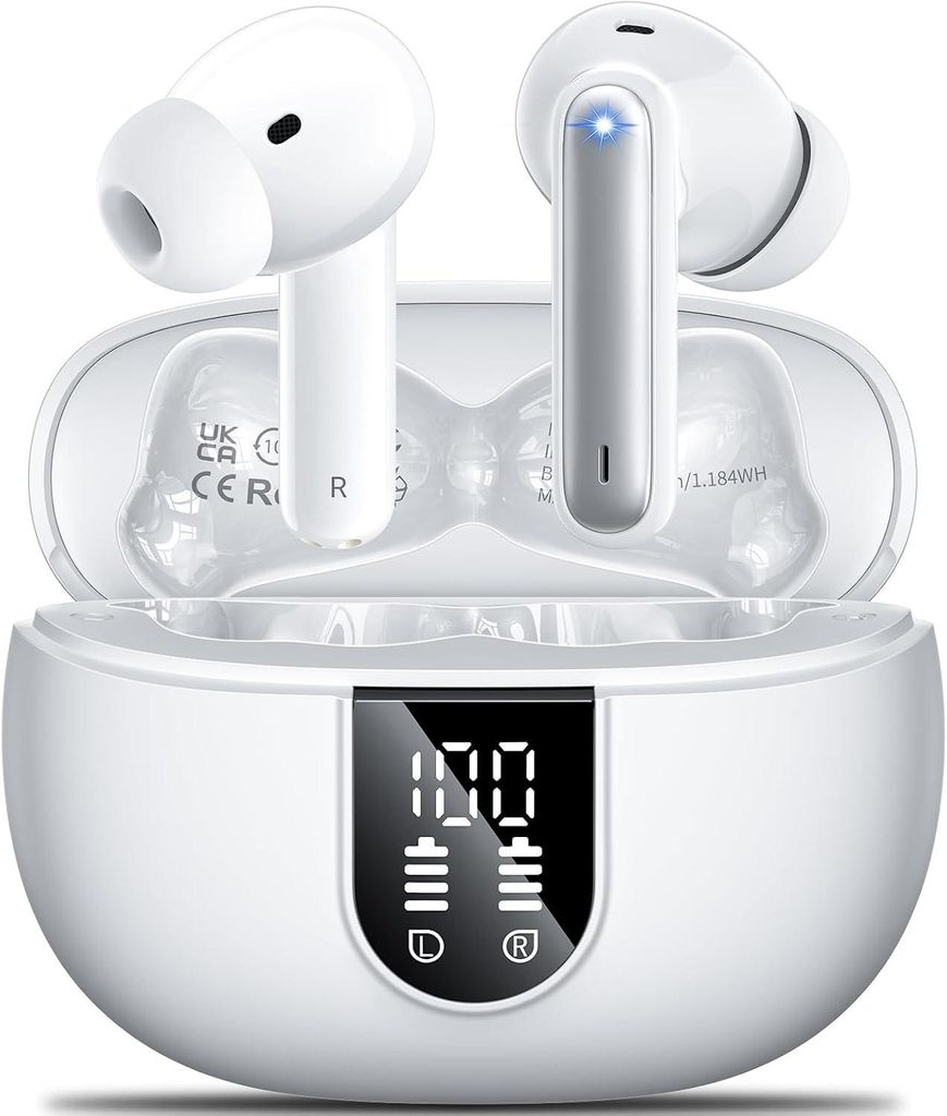 In Ear Kopfhörer Kabellose Bluetooth 5.3 mit 42H Tiefer Bass,Sportkopfhörer mit 4 Mikrofonen,Wasserdicht Kopfhörer mit ENC Lärmreduzierung,LED ...