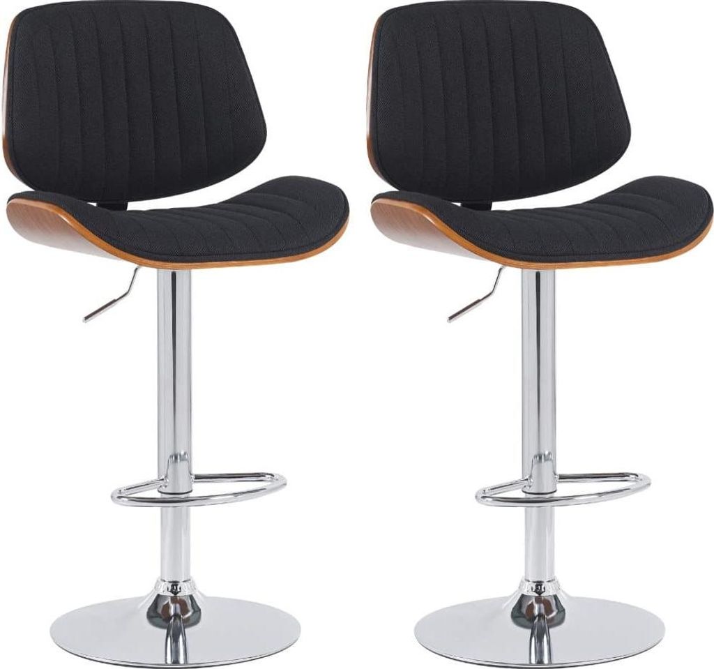 2-teiliges Set Barhocker - Hochstühle - Höhenverstellbar & drehbar | Farbe: Walnuss/Schwarz | Grundfarbe: Chrom