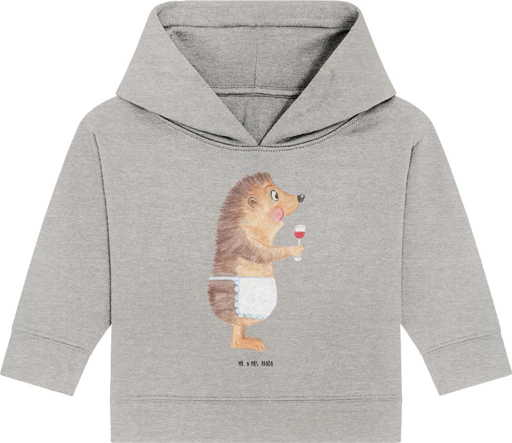 Mr. & Mrs. Panda Organic Baby Hoodie Igel Wein 12. - 18. Monat - Heather Grey - Geschenk, Weißwein, Weinglas, Kapuzenshirt, Lustige Sprüche, Wein...