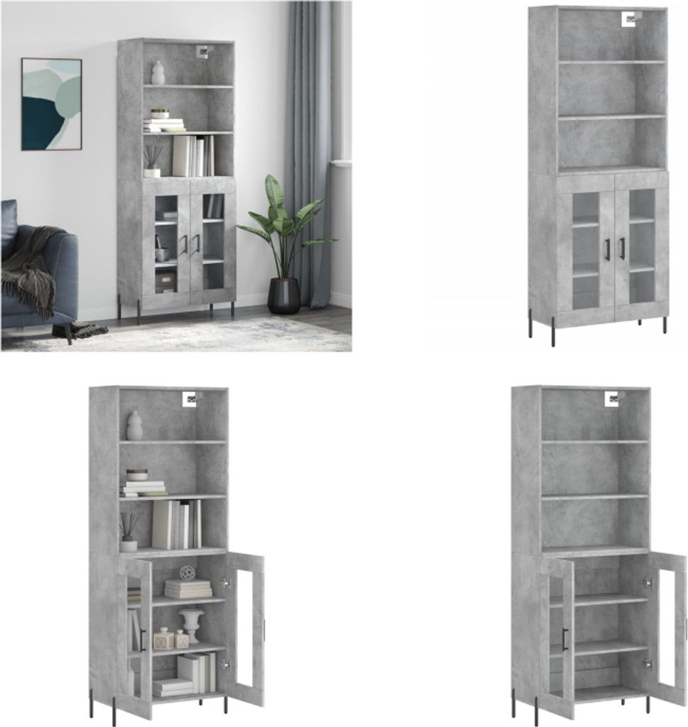 vidaXL Highboard Betongrau 69,5x34x180 cm Holzwerkstoff - Highboard - Highboards - Sideboard - Schrank