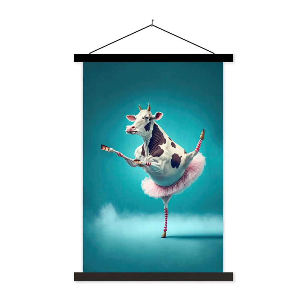 MuchoWow Textilposter Kuh - Ballett - Porträt - Blau - Tiere - Kind 120x180 cm mit schwarzem Rahmen - Fotos