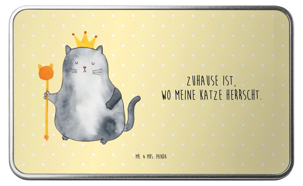 Mr. & Mrs. Panda Dose Katze König - Gelb Pastell - Geschenk, Cats, Aus Metall, Metallbox, Blechdose, Keksdose, Wohnung, Haha, Cat, Kater, Geschenkbox