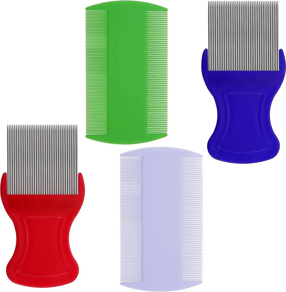 Lot de 4 peignes anti-poux et lentes avec dents en métal fins