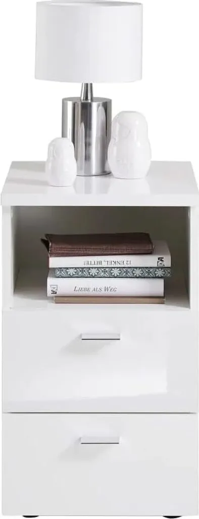 Chevet de chambre blanc brillant FMD Möbel rangement lit adulte