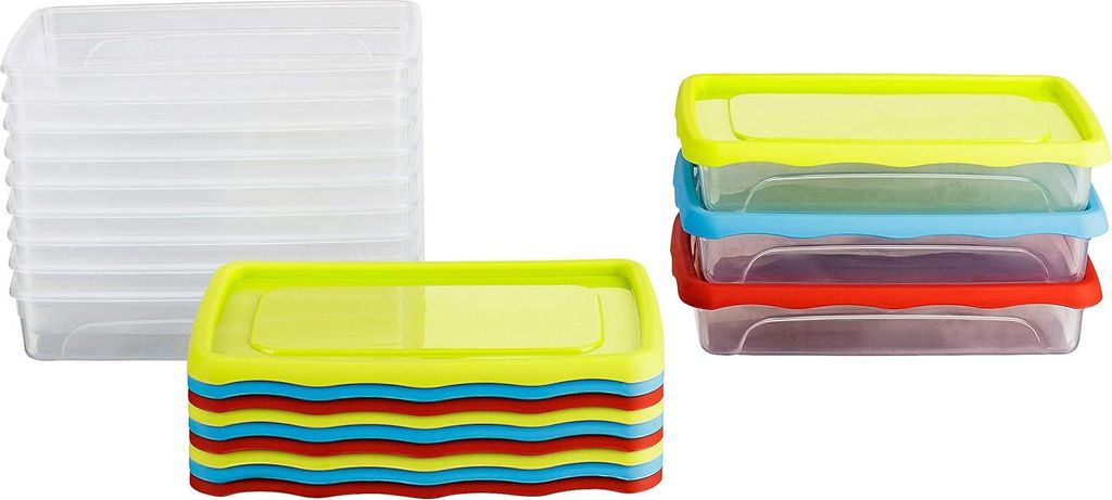 Vershouddoos 05 l Borden Set von 12 mit Deckel - Blau/Grün/Rot - Geeignet für Gefrierbox Tiefkühlbehälter