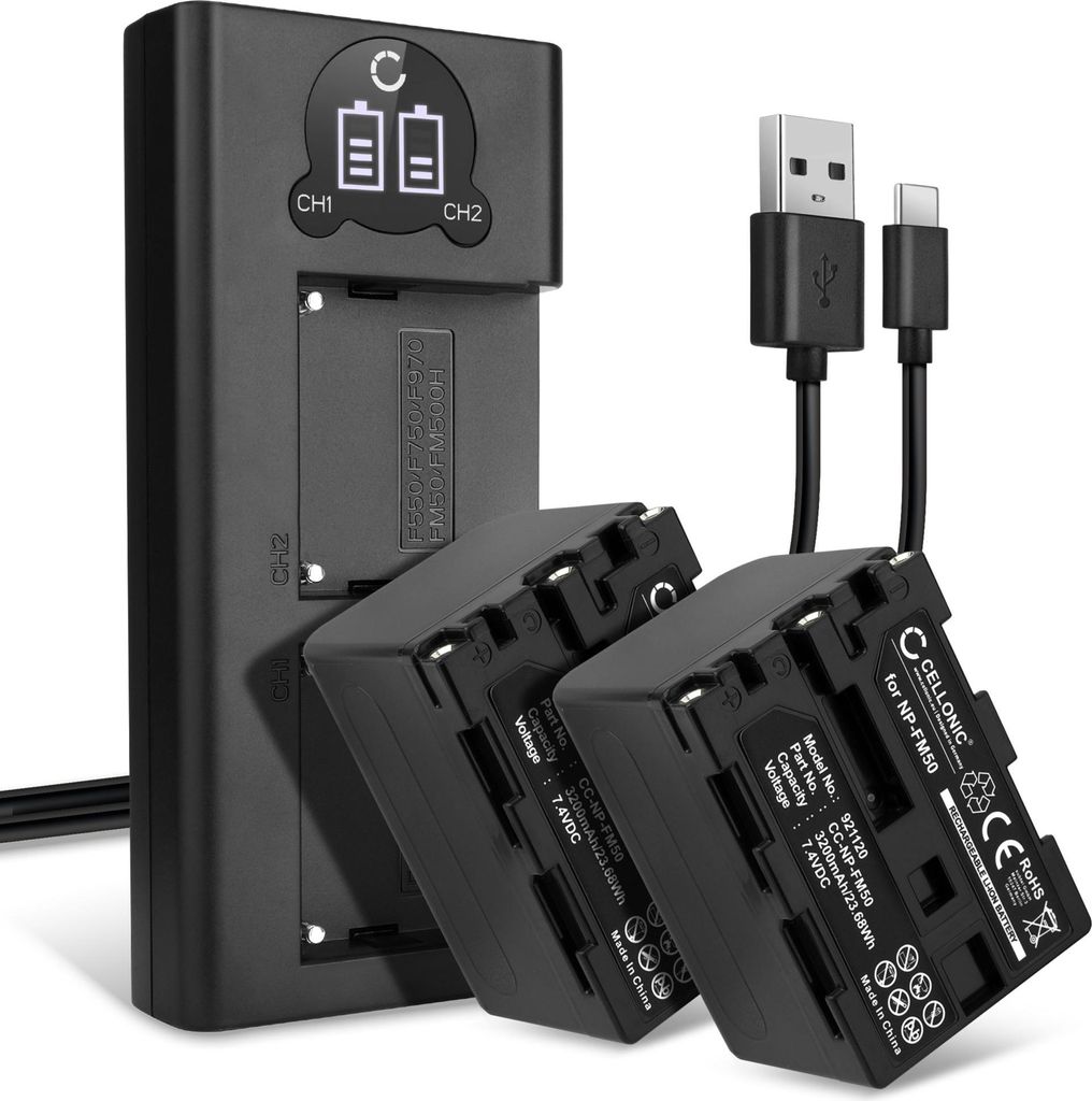 CELLONIC 2x Akku für Kamera Kompatibel mit Sony CCD-TRV106, CCD-TRV107, CCD-TRV108, NP-FM30 - (3200mAh, 7.4V) + Dual Ladegerät