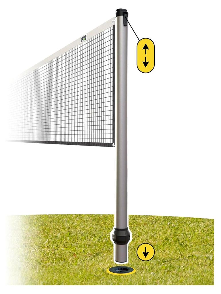 Multisport-Set mit höhenverstellbaren Aluminium-Pfosten - Quick-Fixationssystem - Badminton, Tennis, Volleyball,... - Zum Aufstecken auf den Anker...