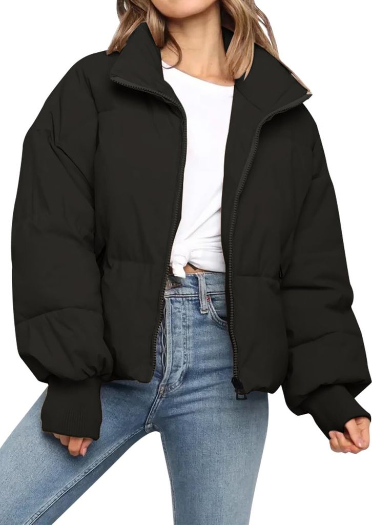 ASKSA Damen Daunenjacke Dicke Warm Kurz Steppjacke Winterjacke Reissverschluss Puffer Jacke Rollkragen Einfarbig Wintermantel Outdoor Daunenmantel ...