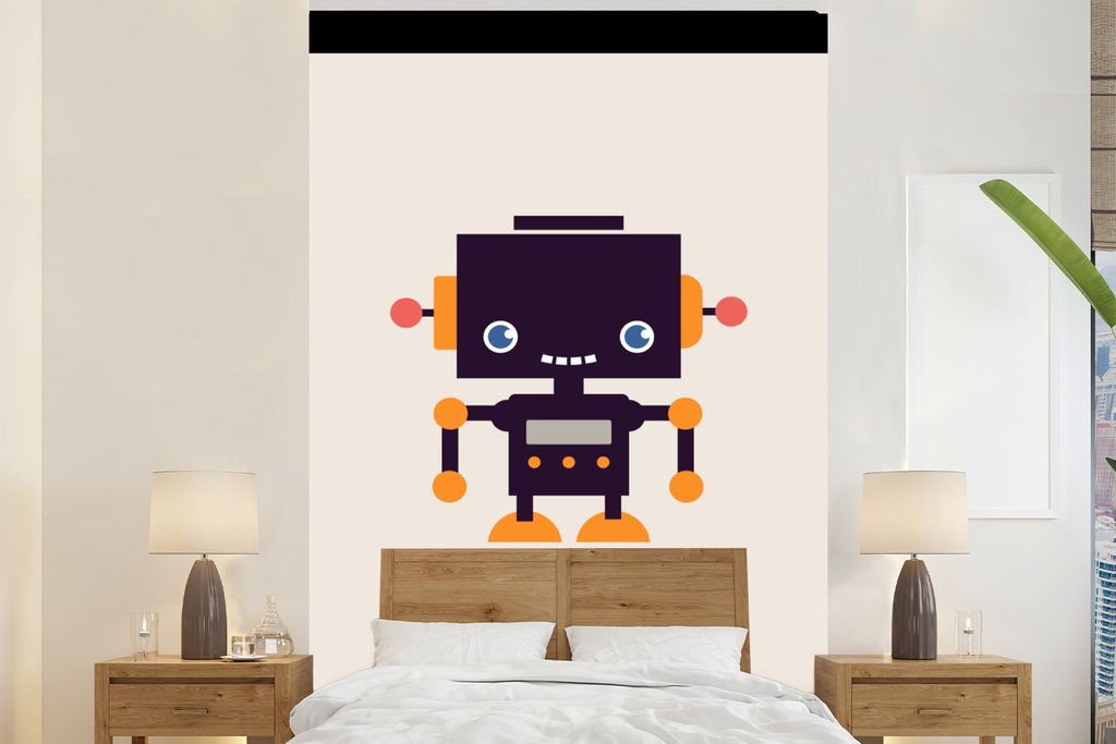 MuchoWow Fototapete für Wohnzimmer oder Schlafzimmer Wandtapete Vinyl Motivtapete Roboter - Antenne - Orange - Beige - Kind - Kinder - 205x280 c...