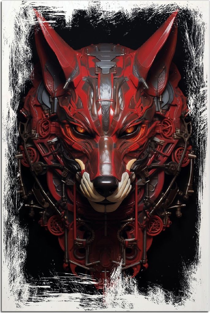 Kunstdrucke Wandbilder Holz in : Brillante Farben, Größe 60 x 90 cm Motiv Mechanischer Wächter