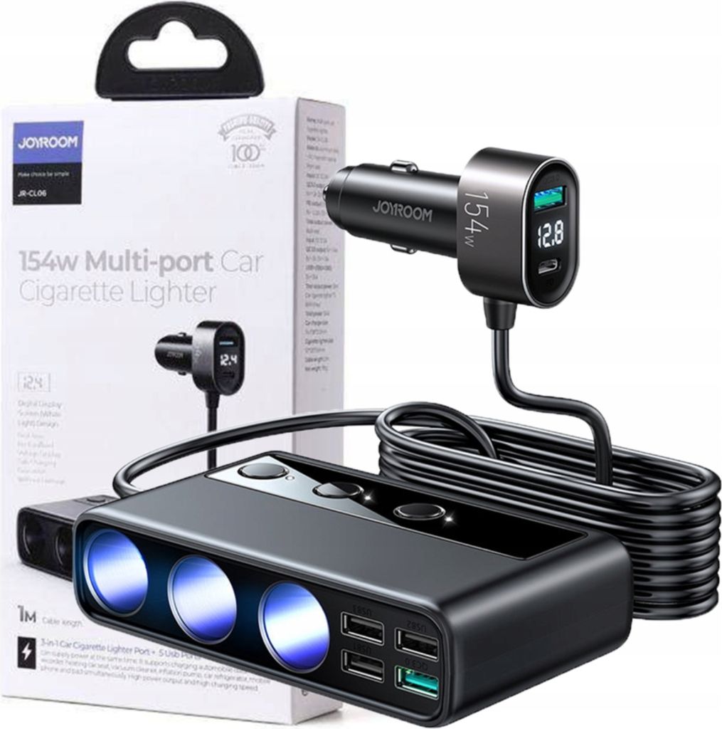 JOYROOM JR-CL06, Auto, Zapalovač na doutníky, 1 m, Černá Obrázek produktu 