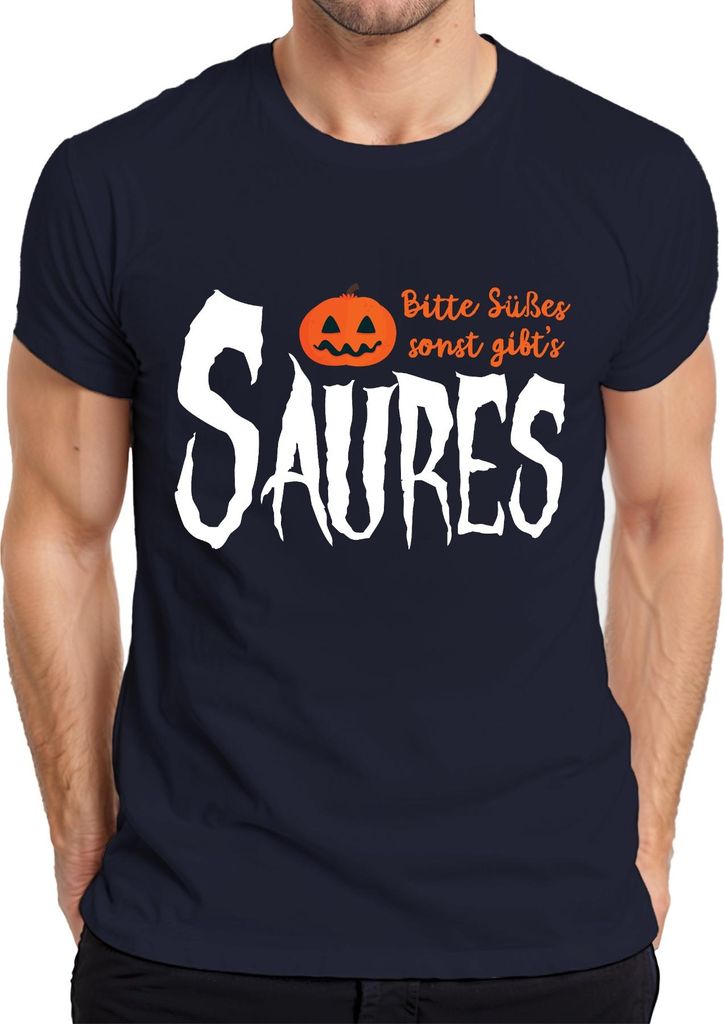 Bitte Süßes sonst gibt's Saures Halloween Kürbis Gruselig Kinder Herren T-Shirt, Navy, L