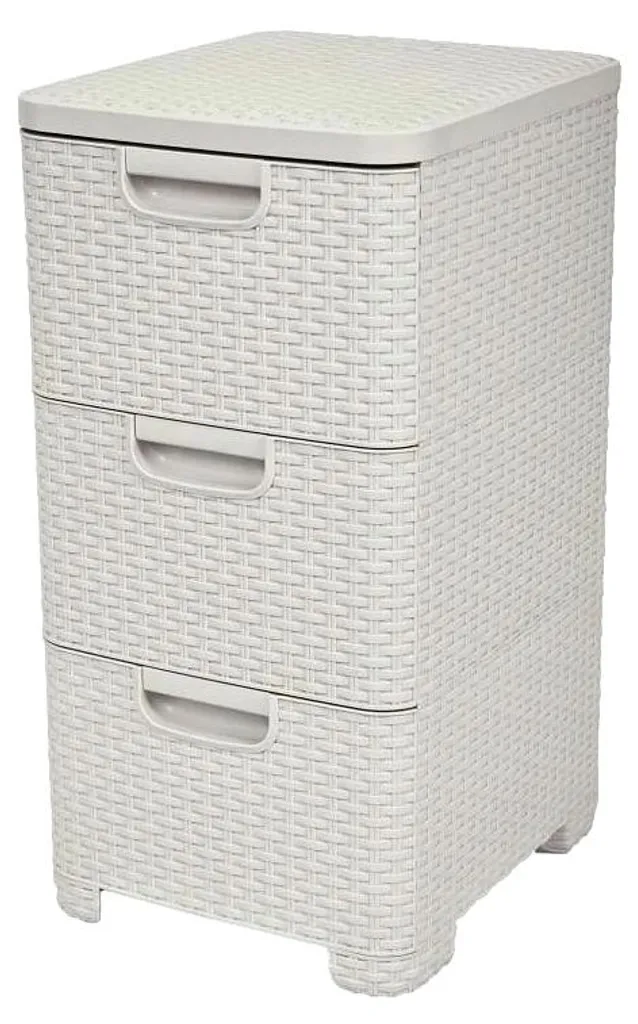 Meuble de rangement 3 tiroirs plastique imitation rotin pour la maison