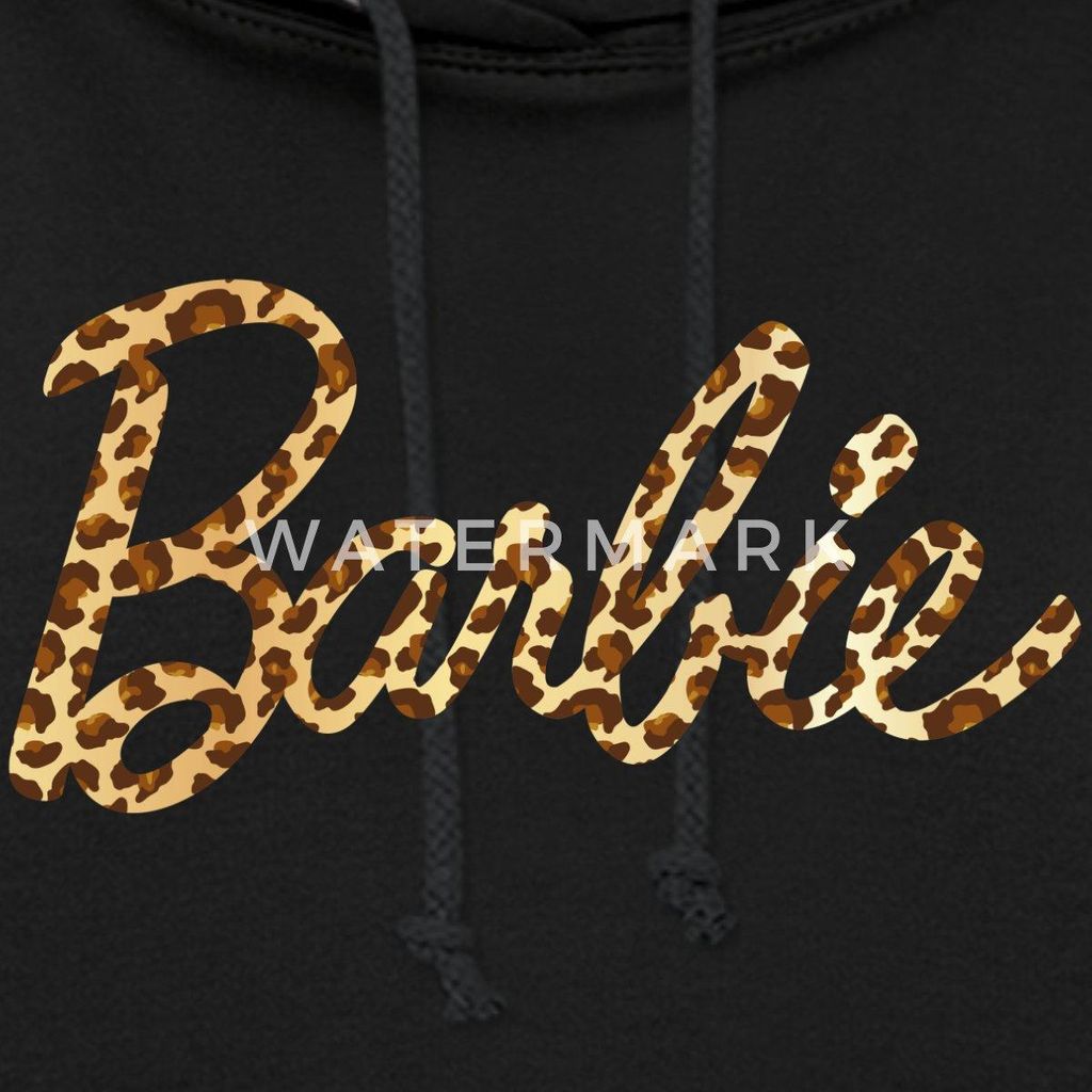 Spreadshirt Barbie Leo-Print Logo Damen Hoodie, L, Schwarz