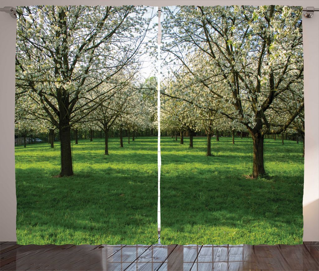 ABAKUHAUS Baum Rustikaler Vorhang, Kirschblüten-Frühlings-Saison, Wohnzimmer Universalband Gardinen mit Schlaufen und Haken, 280 x 225 cm, Lime G...