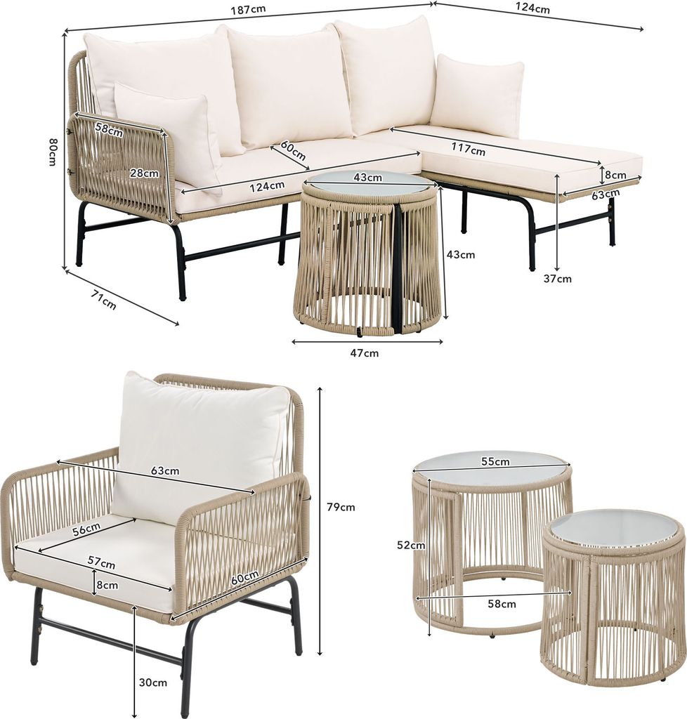 Flieks Gartenlounge Set 6-Sitzer, Gartenmöbel Sets mit 2 Produktbild 3