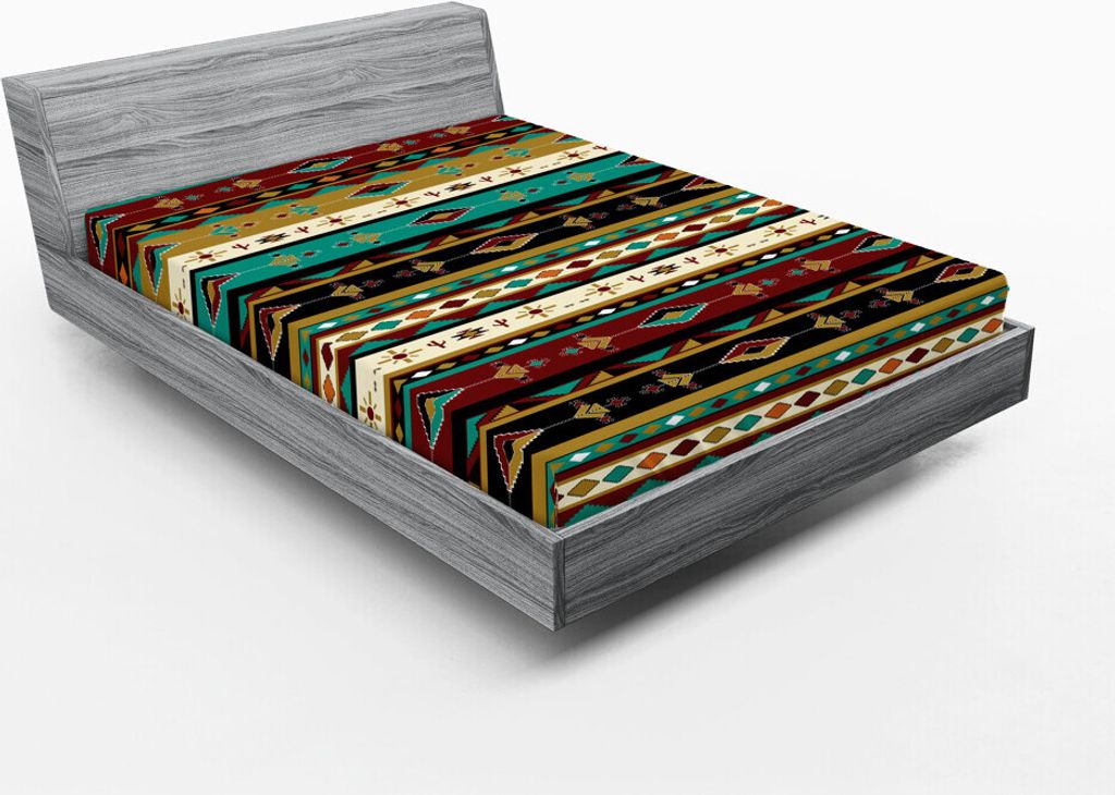 ABAKUHAUS Ethnisch Spannbetttuch, Traditionelle Tribal wesentliche Motiv mit Geometrische Ornamente Klassische Folkloric Drucken, 150 x 190 cm, Meh...