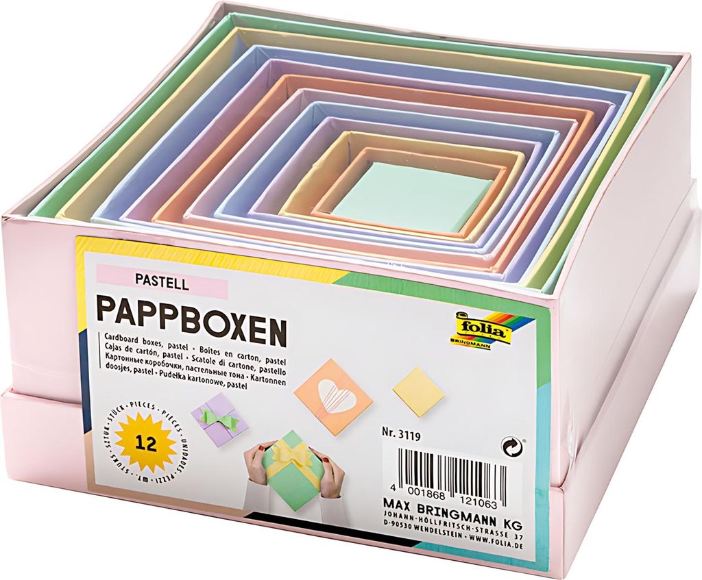 folia Pappboxen PASTELL eckig 12 Stück sortiert Produktbild 
