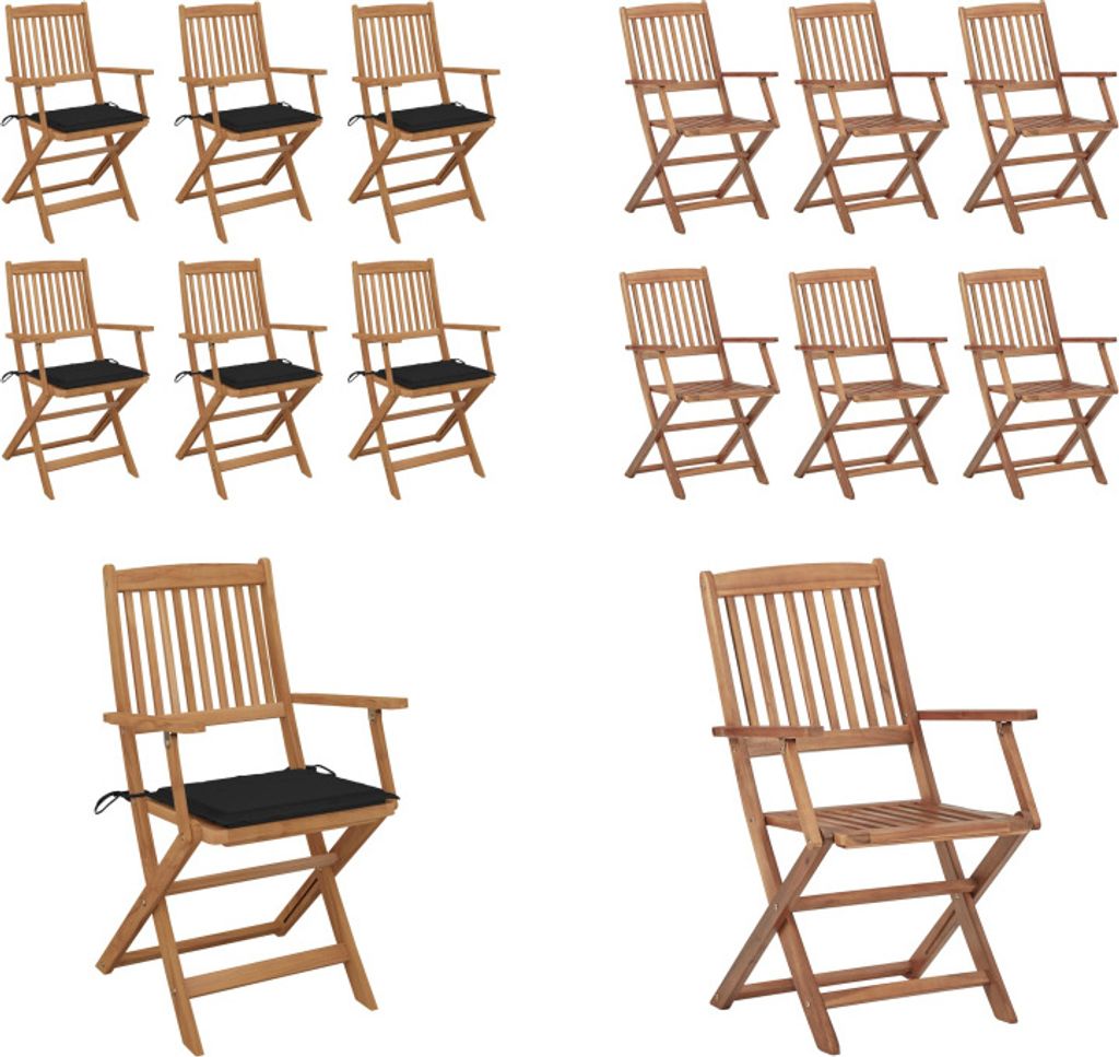 vidaXL Klappbare Gartenstühle 6 Stk. mit Kissen Massivholz Akazie - Gartenstuhl - Gartenstühle - Gartensessel - Klappstuhl