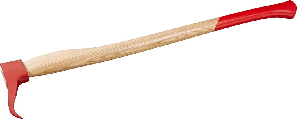 A tool with a wooden handle and red accents on a white background.