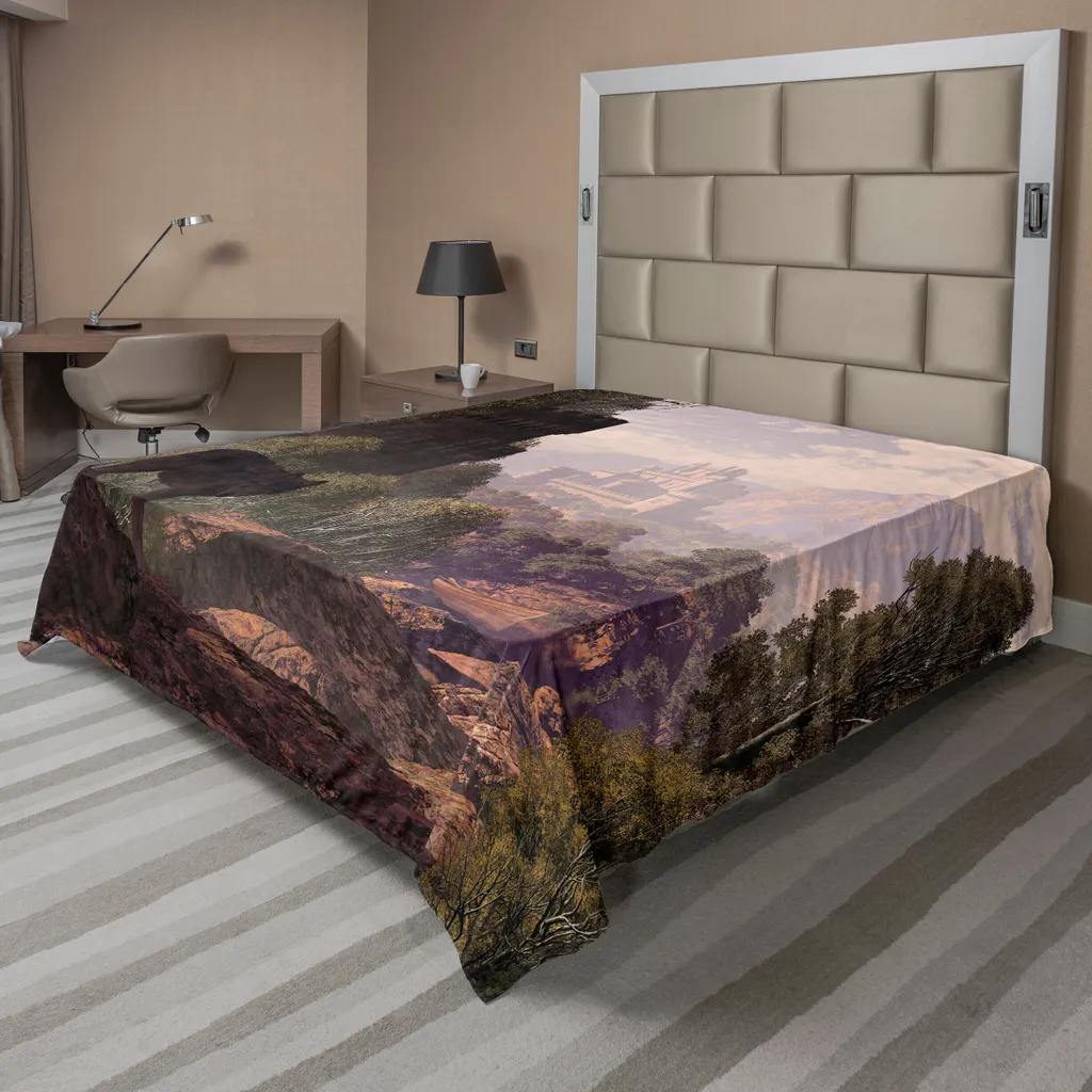 Drap de lit forêt pour chambre décorative, textile vert King Size